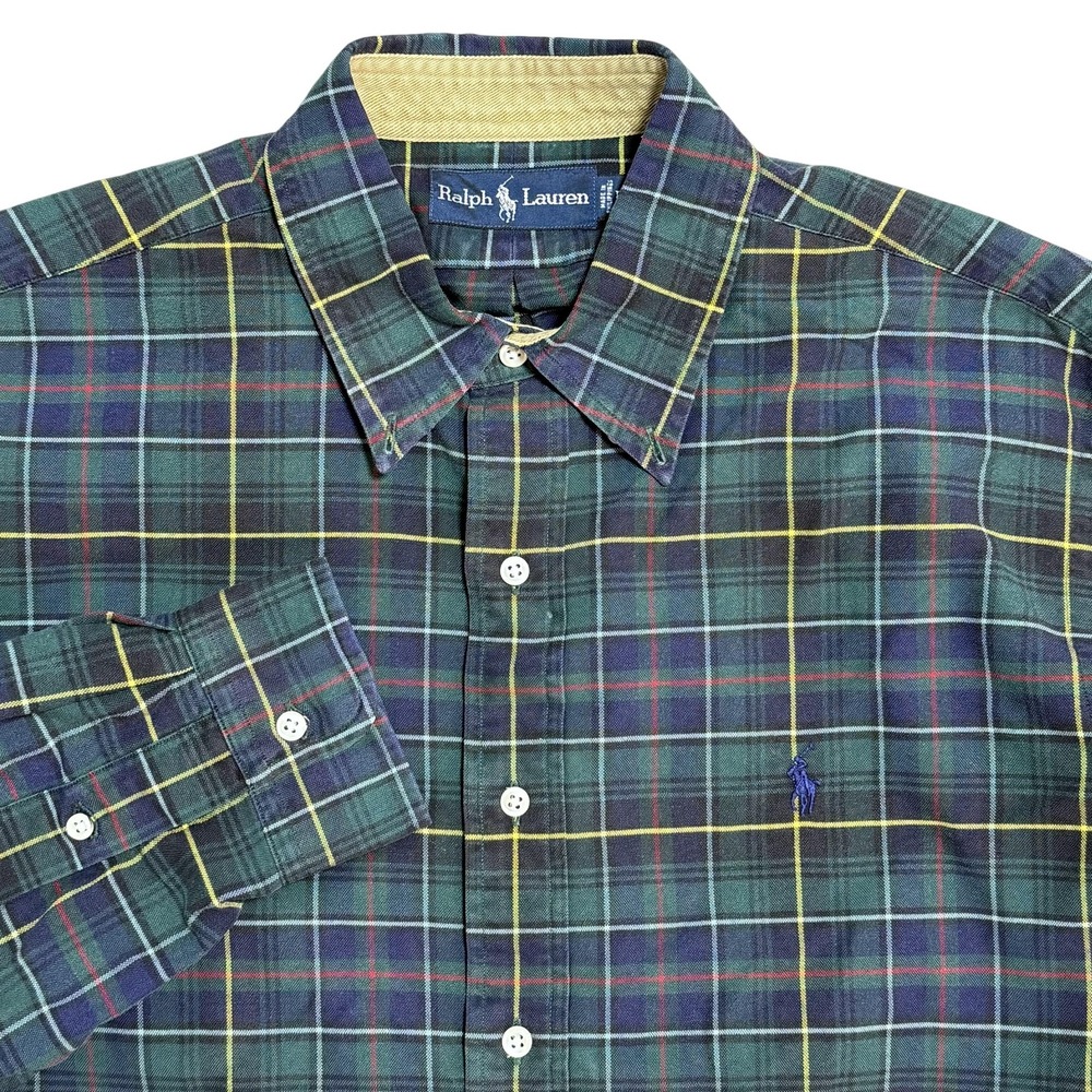 Ralph Lauren Shirt Mens 2XL Green Plaid Flannel Button Down Long Sleeve Pony